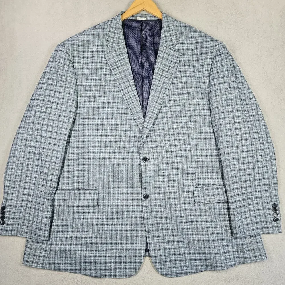 Oak Hill Blazer Mens 3XLT 54-56 Blue Plaid Sport Coat Big and Tall 2 Button Prep